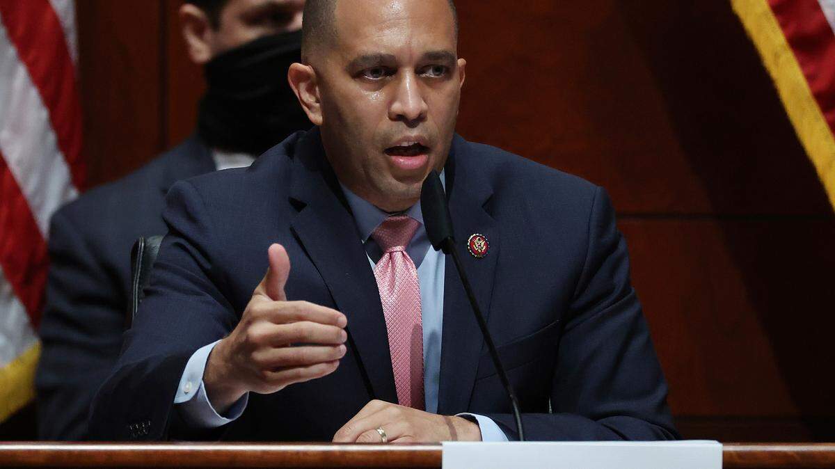 In this July 28, 2020, file photo, Rep. Hakeem Jeffries, D-N.Y., questions Attorney General William Barr during a House Judiciary Committee hearing on the oversight of the Department of Justice on Capitol Hill, in Washington. A man is accused of threatning members of Jeffries’ family on the same day of the U.S. Capitol attack.