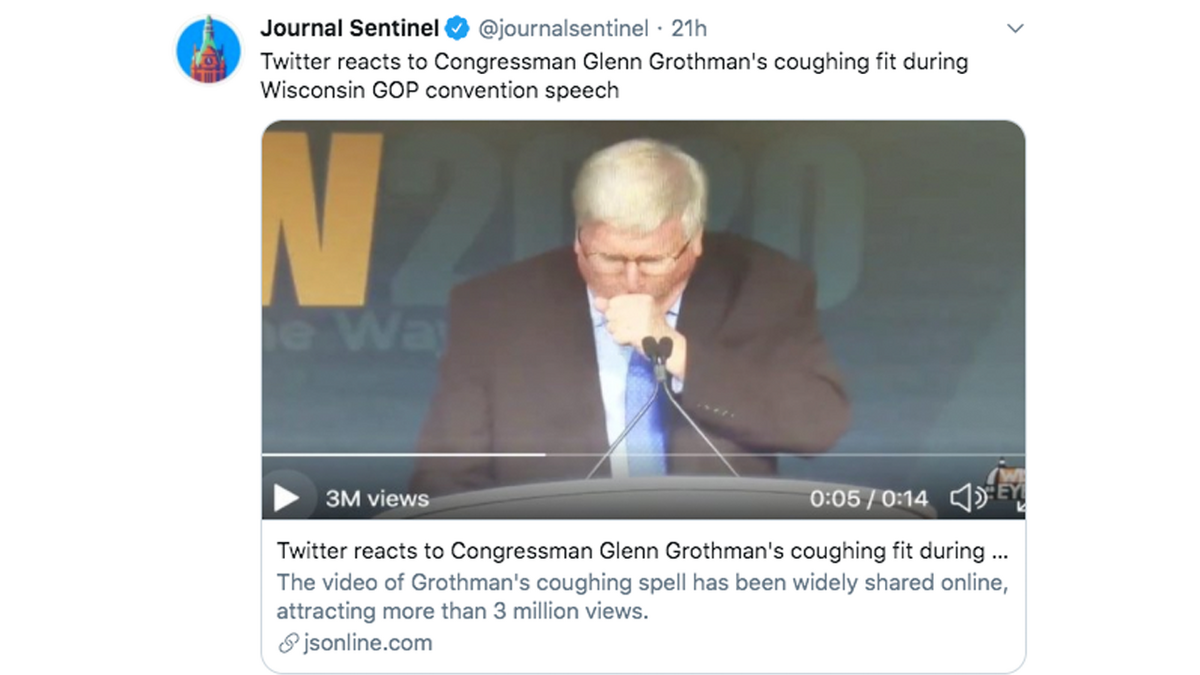 Congressman Glenn Grothman has a coughing fit during the Wisconsin GOP convention