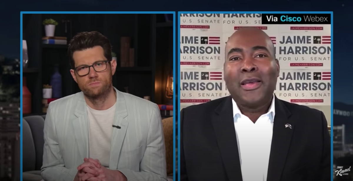 Comedian Billy Eichner interviewed South Carolina Democratic Senate candidate Jaime Harrison on “Jimmy Kimmel Live.”