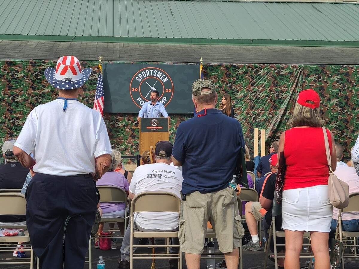 Donald Trump Jr. launches the Sportsmen for Trump coalition at Lehigh Valley Sporting Clays in Coplay, Pennsylvania, on Thursday, August 13, 2020.