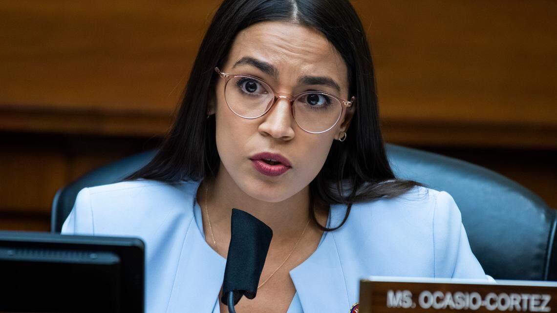 Rep. Alexandria Ocasio-Cortez, D-N.Y., questions Postmaster General Louis DeJoy during a House Oversight and Reform Committee hearing on the Postal Service on Capitol Hill, Monday, Aug. 24, 2020, in Washington. The congresswoman said Tuesday she feared for her life during last week’s attack on the U.S. Capitol. (Tom Williams/Pool via AP)