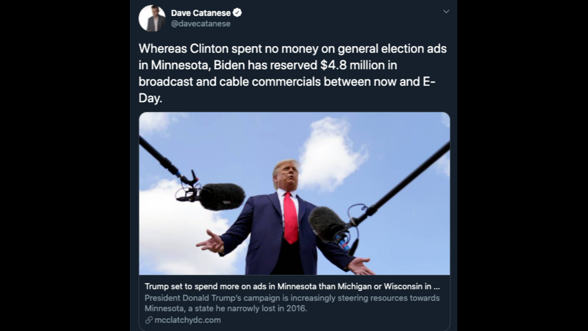 McClatchy’s Dave Catanese compares Hillary Clinton’s 2016 spending in Minnesota with Joe Biden’s 2020 spending