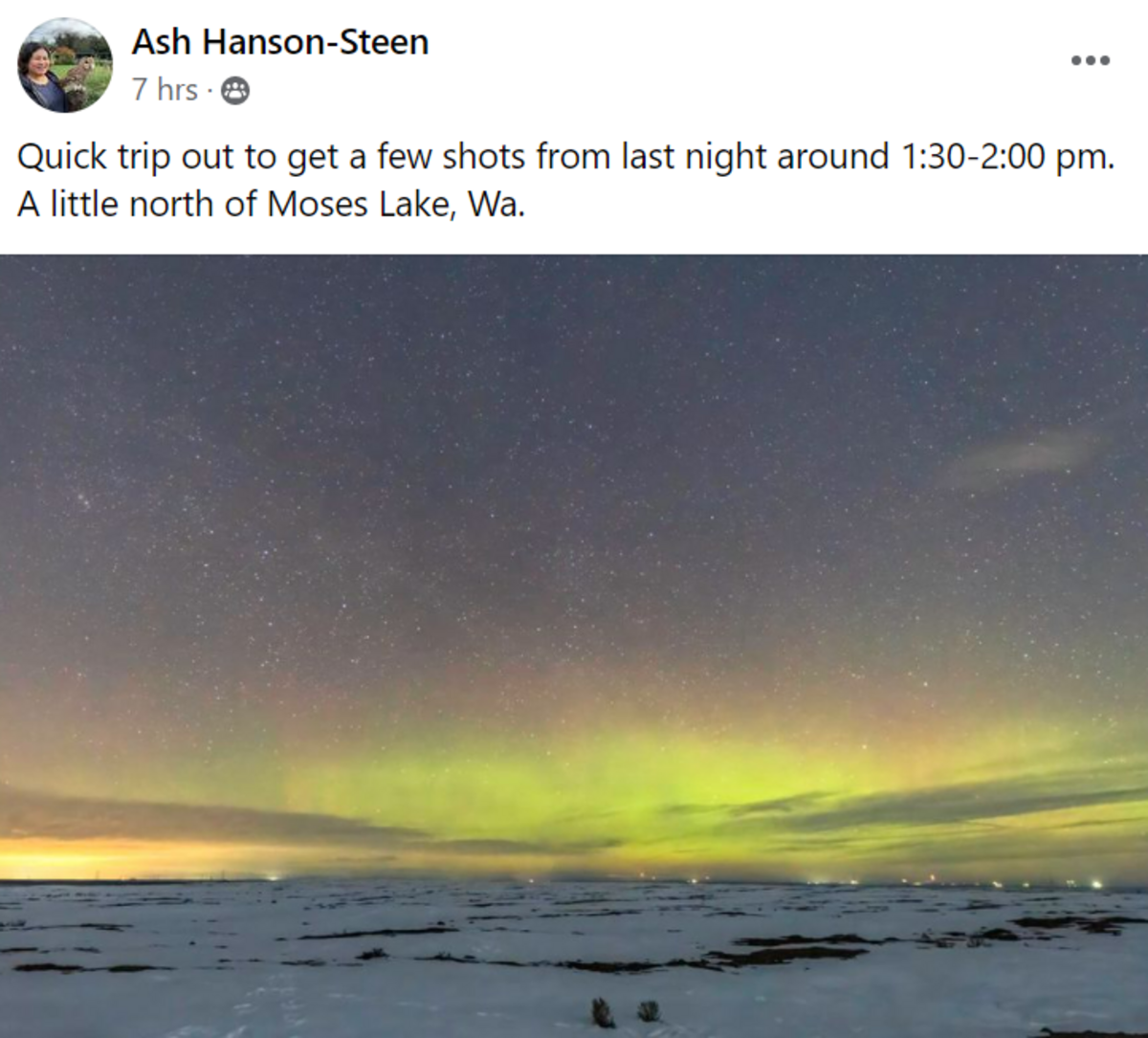 Northern lights caught on camera in Moses Lake, Washington.