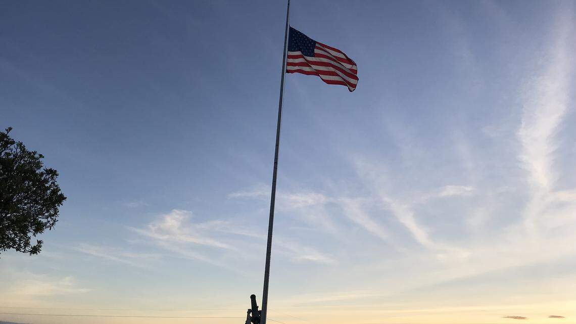 At sunrise on Tuesday, Sept. 11, 2018, troops lowered the flag above Camp Justice, the compound where the alleged 9/11 plotters face trial, in commemoration of the 9/11 attacks.