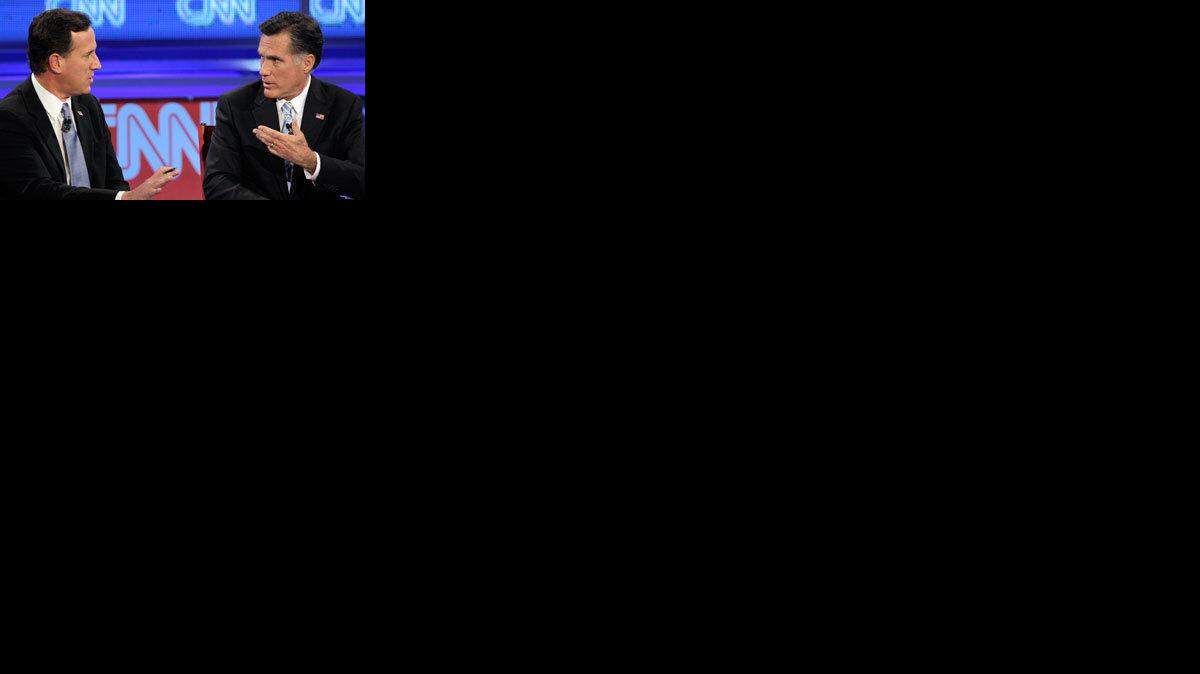 Rick Santorum and Mitt Romney debate in Mesa, Ariz.
