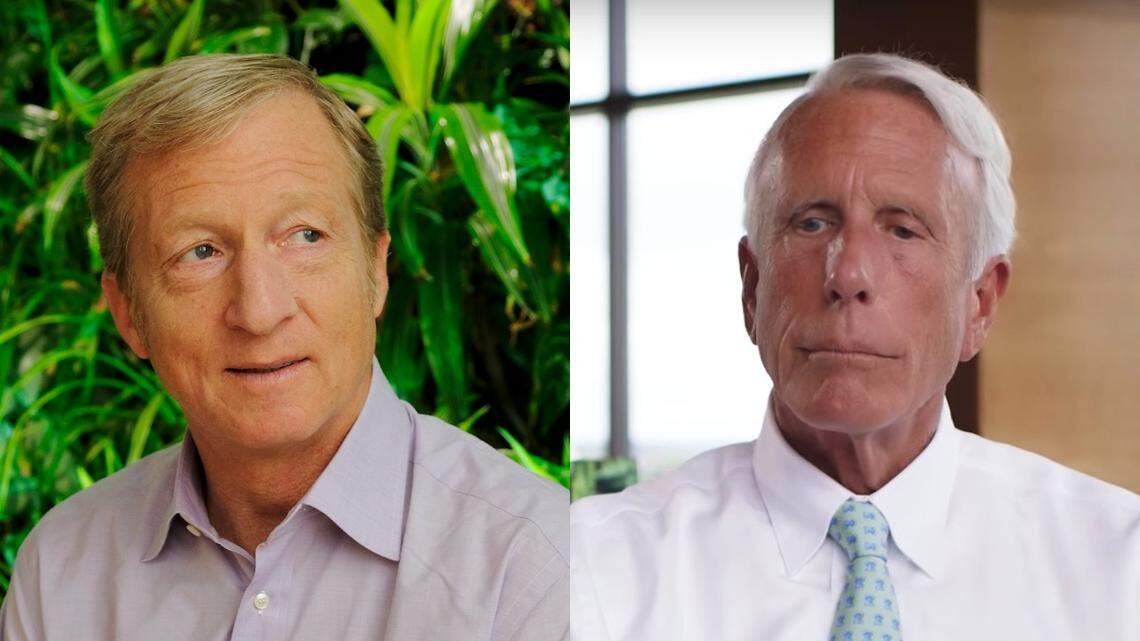 Democrat Tom Steyer  (left) and Republican Richard Uihlein have poured tens of millions of dollars into the 2018 campaign.