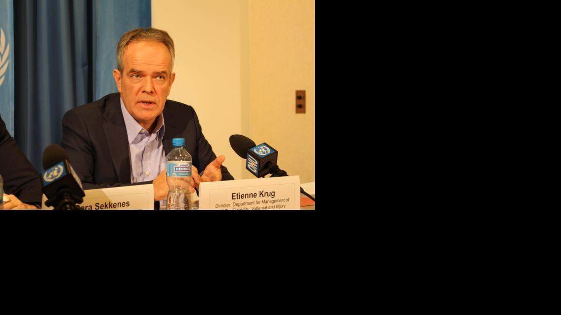 Dr Etienne Krug, Director for Disability, Violence and Injury Prevention, World Health Organization, at UN press conference on launch of Global Status Report on Violence Prevention 2014, held at the Palais des Nations, Geneva, December 10, 2014
