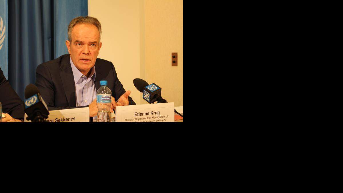 Dr Etienne Krug, Director for Disability, Violence and Injury Prevention, World Health Organization, at UN press conference on launch of Global Status Report on Violence Prevention 2014, held at the Palais des Nations, Geneva, December 10, 2014
