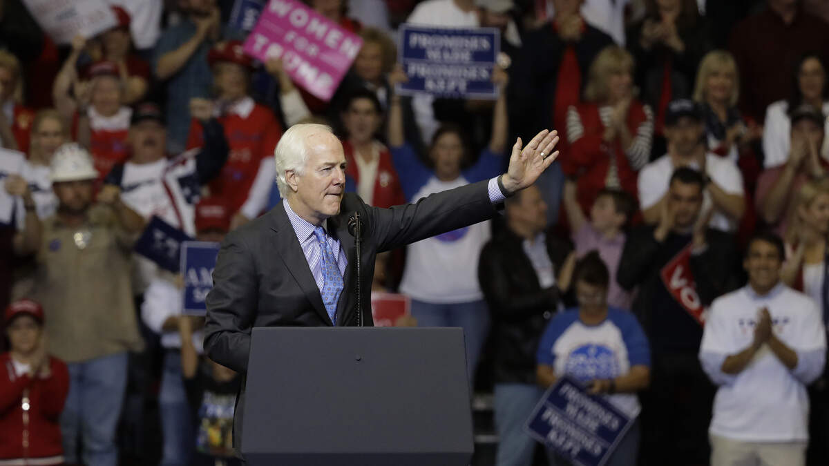 Sen. John Cornyn, R-Texas, speaks during a campaign rally, Monday, Oct. 22, 2018, in Houston.