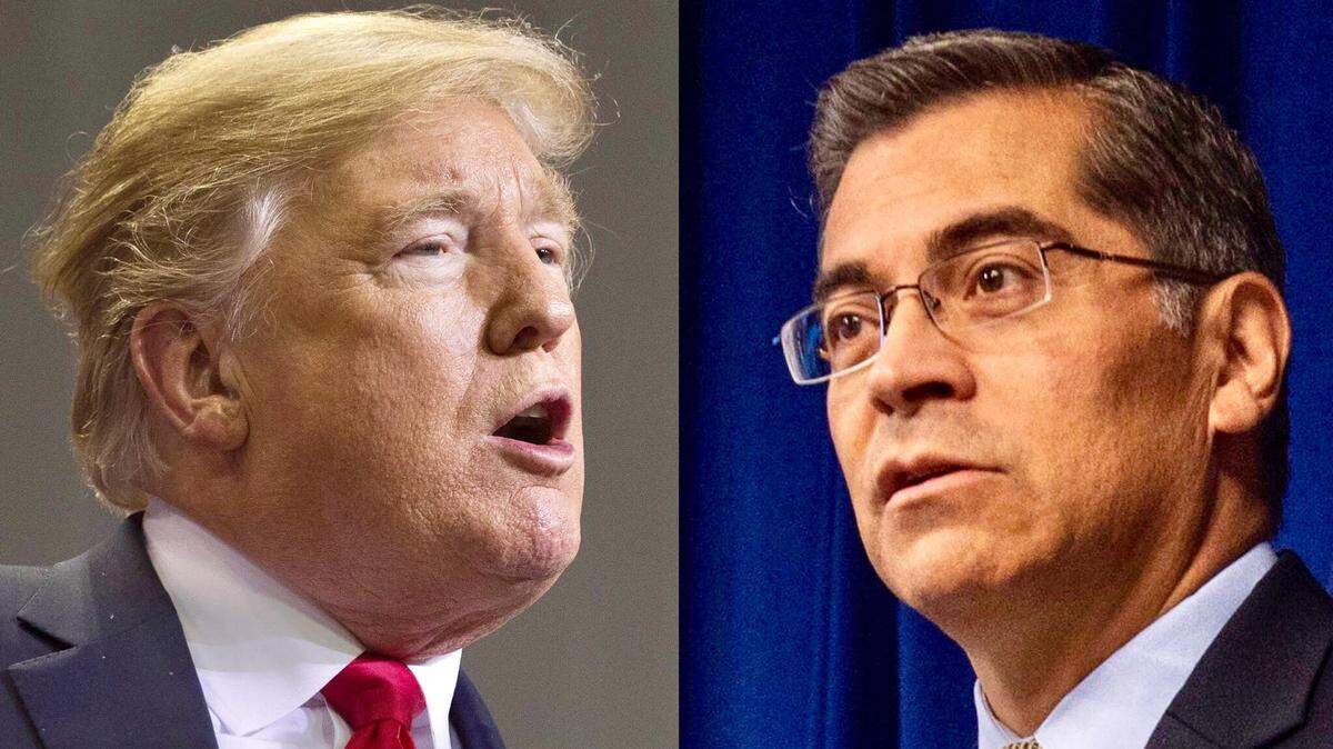 California Attorney General Xavier Becerra, right, has filed more than a dozen environmental lawsuits against the Trump administration, often in league with other state attorneys general who are Democrats.