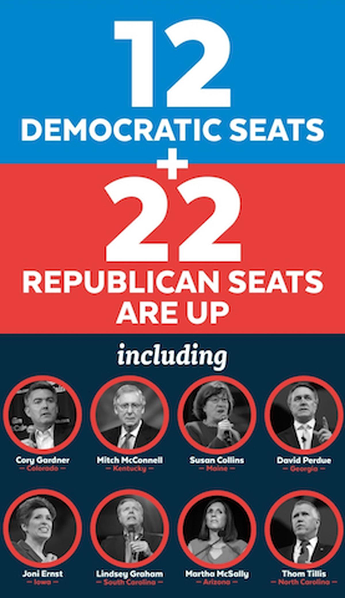 The Democratic Senatorial Campaign Committee is targeting 22 Republican senators who are up for re-election in 2020, including Senate Majority Leader Mitch McConnell