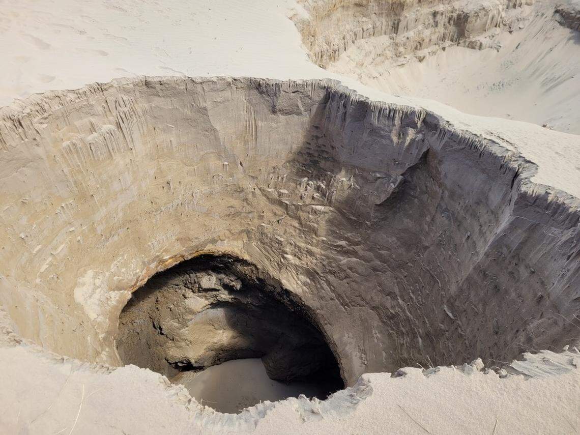 This sinkhole is 10 feet wide and 30 feet deep, park officials said.