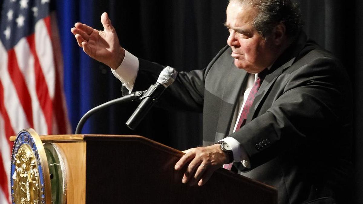 U.S. Supreme Court Justice Antonin Scalia gives the keynote speech at the Snake River Adjudication celebration dinner at the Boise Center on the Grove in Boise, Idaho, on Monday, Aug. 25, 2014.