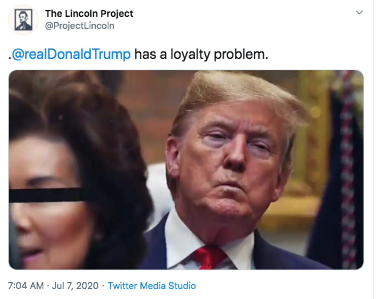Screenshot of the new The Lincoln Project ad aimed at President Trump