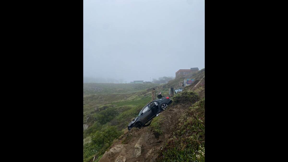 A vehicle drove 120 feet off a cliff on May 6, 2022, in San Francisco, police said.