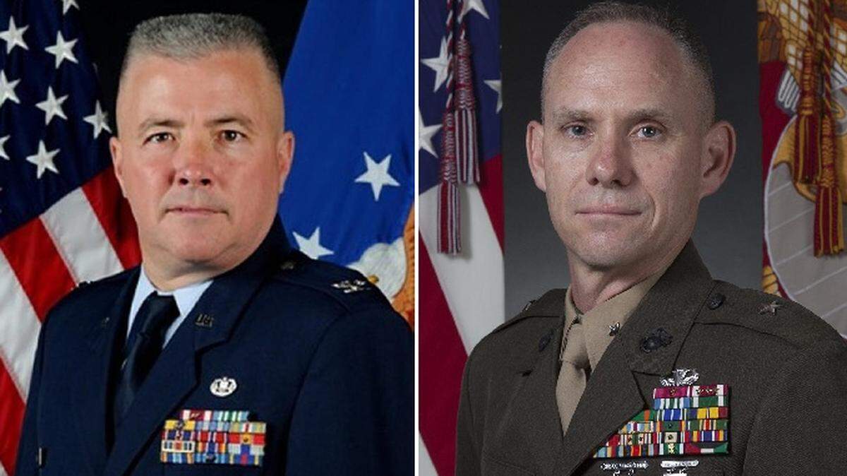 At left, Air Force Col. Vance Spath, now an immigration court judge. At right, Marine Brig. Gen. John Baker, chief defense counsel for military commissions.