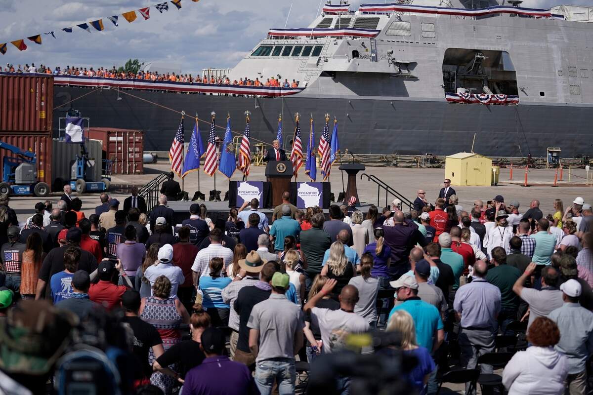 President Donald Trump speaks at an event at Fincantieri Marinette Marine, Thursday, June 25, 2020, in Marinette, Wis. (AP Photo/Morry Gash)