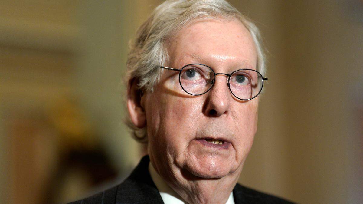 U.S. Senate Minority Leader Mitch McConnell (R-Kentucky) speaks to the media after the Republican weekly policy luncheon on Capitol Hill in Washington, D.C., on Tuesday, March 8, 2022. (Yuri Gripas/Abaca Press/TNS)