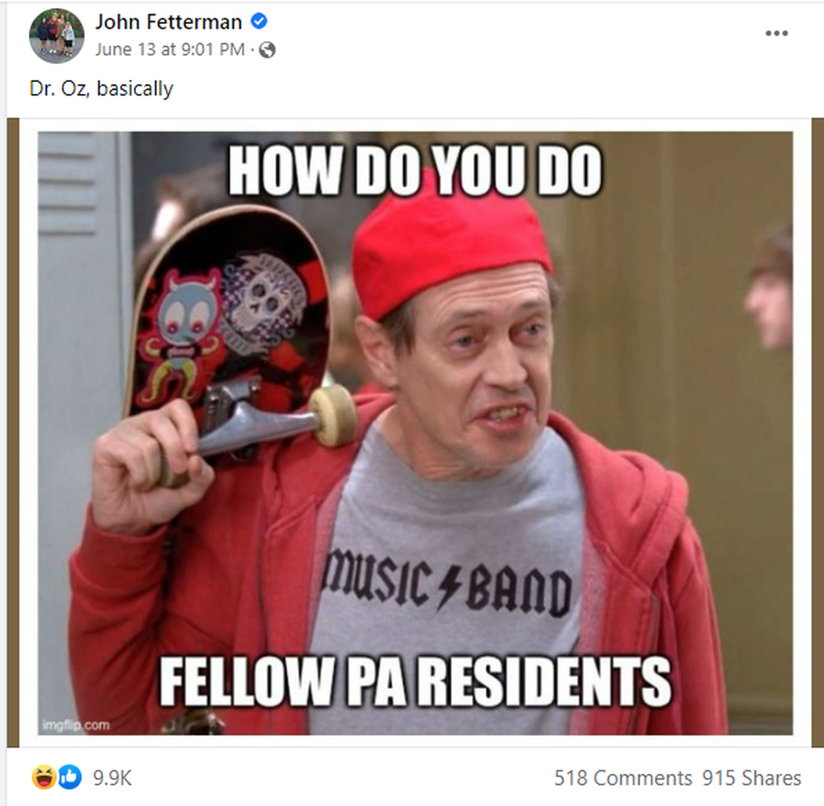 Despite being sidelined from face-to-face events, Fetterman earned more Facebook interactions between the end of May and June than any other U.S. Senate candidate in the country.