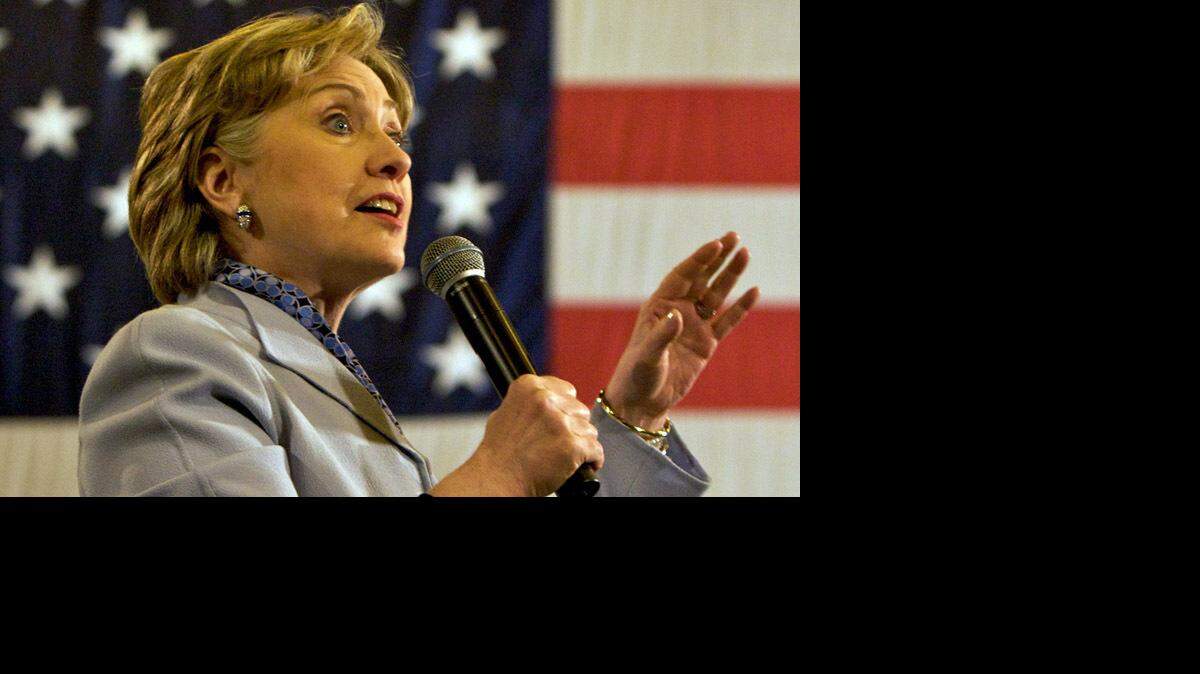 Sen. Hillary Clinton speaks at the former Fairless Hills Steel Works in Fairless Hills, Pa.
