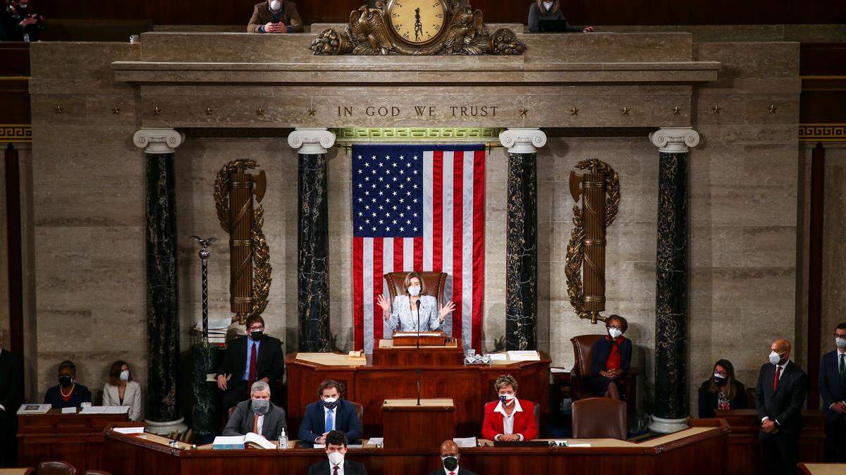 House Speaker Nancy Pelosi speaks during the first session of the 117th Congress at the U.S. Capitol in Washington, Sunday, Jan. 3, 2021. A proposal approved Monday adopted gender-neutral language in House rules.