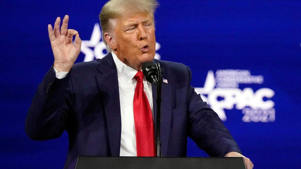 FILE - In this Sunday Feb. 28, 2021, file photo President Donald Trump speaks at the Conservative Political Action Conference (CPAC) in Orlando, Fla. (AP Photo/John Raoux, File)