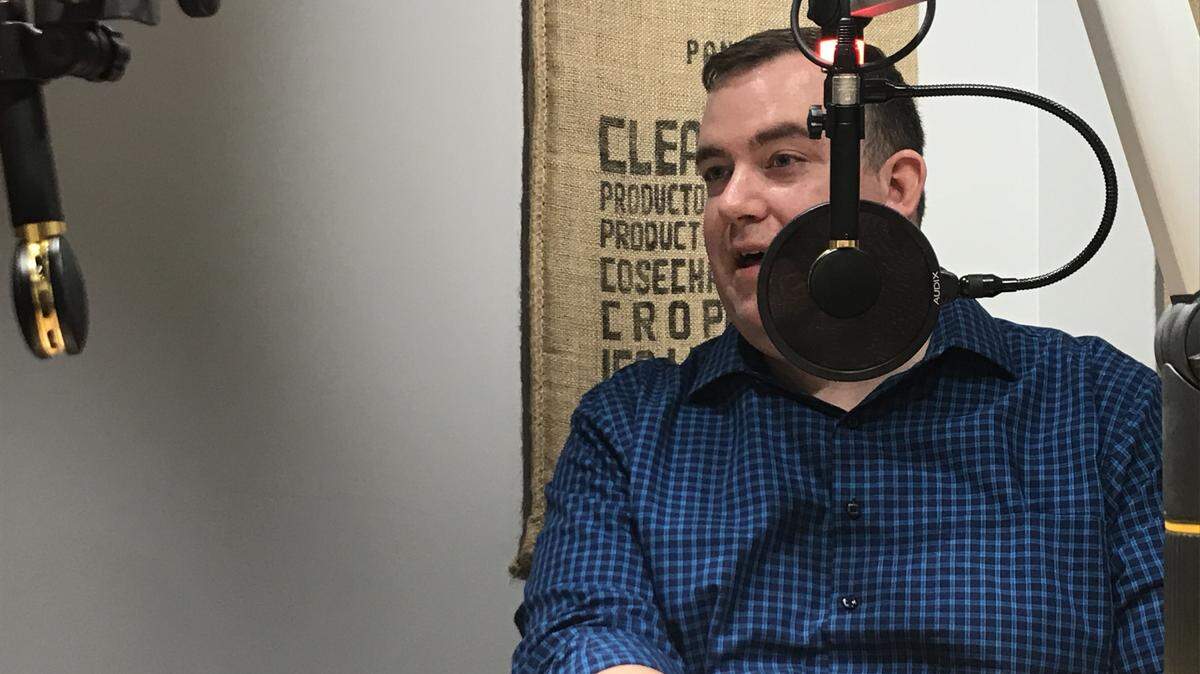 Patrick McHugh, executive director of Priorities USA, records Beyond the Bubble podcast at McClatchy’s Washington bureau.