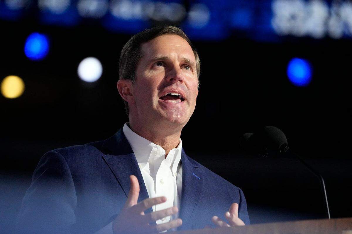 Kentucky Gov. Andy Beshear speaks during the first day of the Democratic National Convention at the United Center, Aug. 19, 2024.