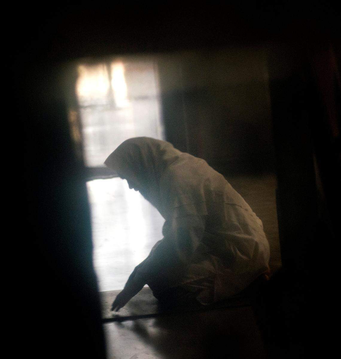A detainee prays inside the Camp 6 detention facility at the U.S. Navy base at Guantánamo Bay, Cuba on June 6, 2018.