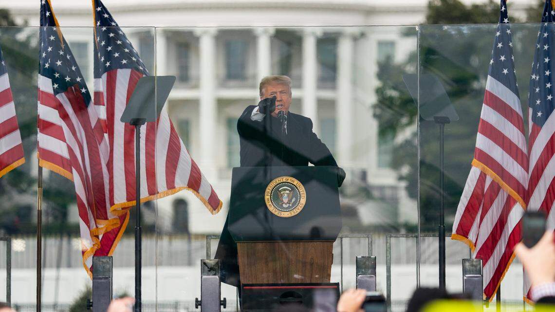 FILE - In this Jan. 6, 2021, file photo President Donald Trump speaks during a rally protesting the electoral college certification of Joe Biden as President in Washington. (AP Photo/Evan Vucci, File)