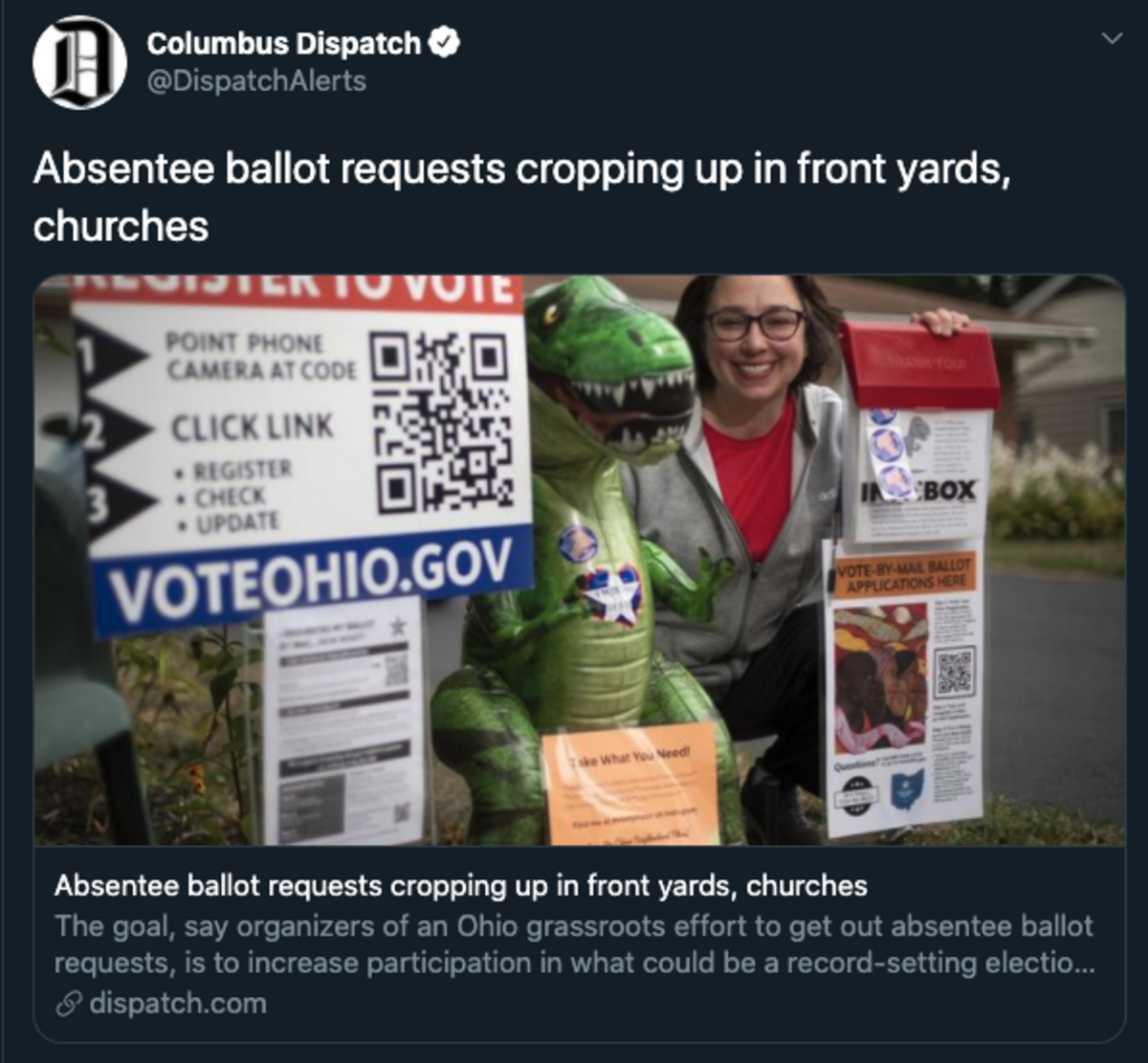 Ohioans post candidate signs AND absentee ballot and voter registration forms in their yards