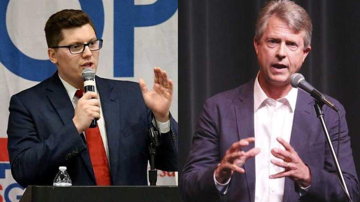 Kansas Republicans Jake LaTurner, left, and Roger Marshall, right, both met separately with officials at the National Republican Senatorial Committee.