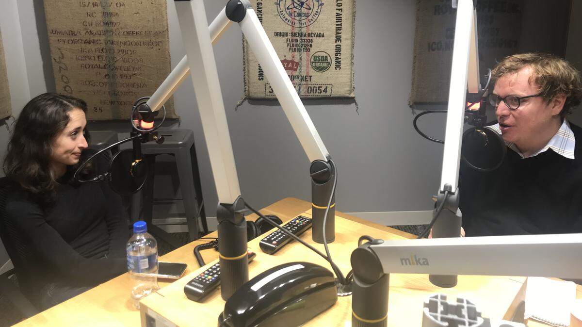 McClatchy political correspondents Katie Glueck, left, and Alex Roarty, right, record a special post-election episode of Beyond the Bubble.