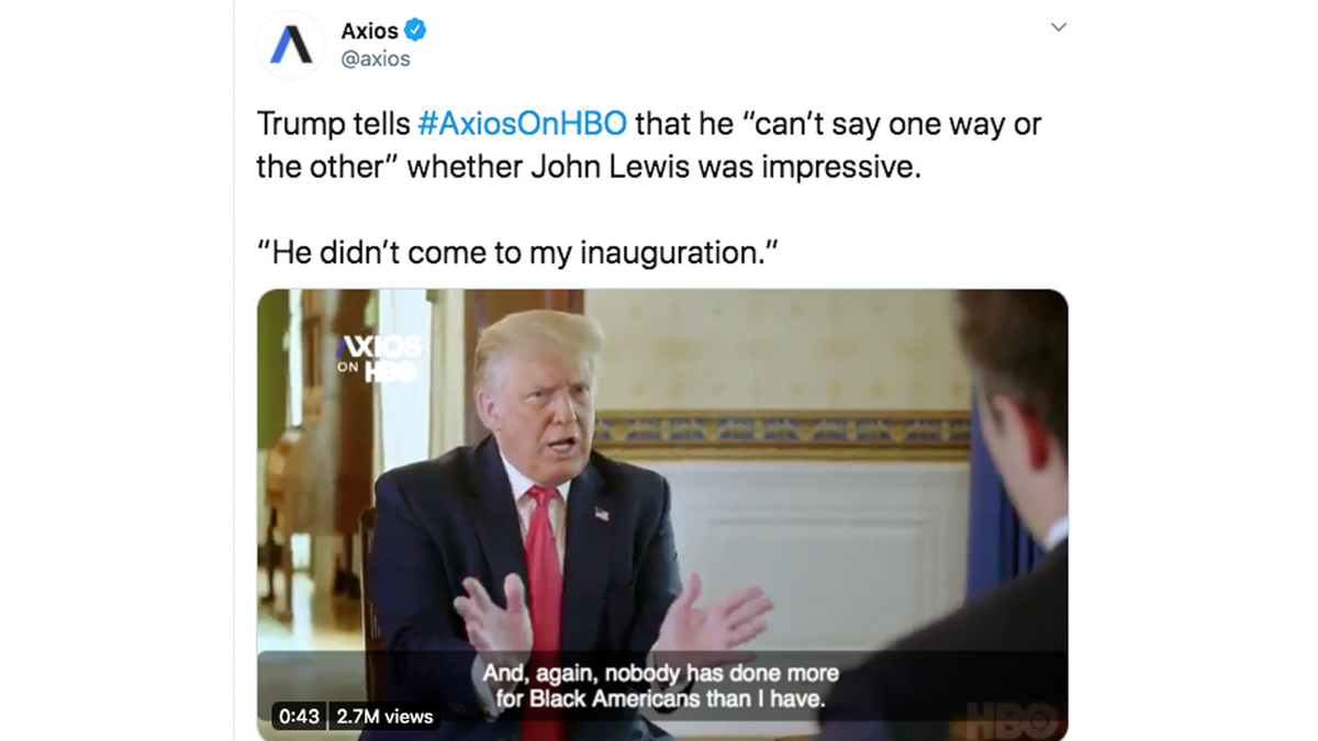 President Trump makes a comment during an Axios interview in August 2020