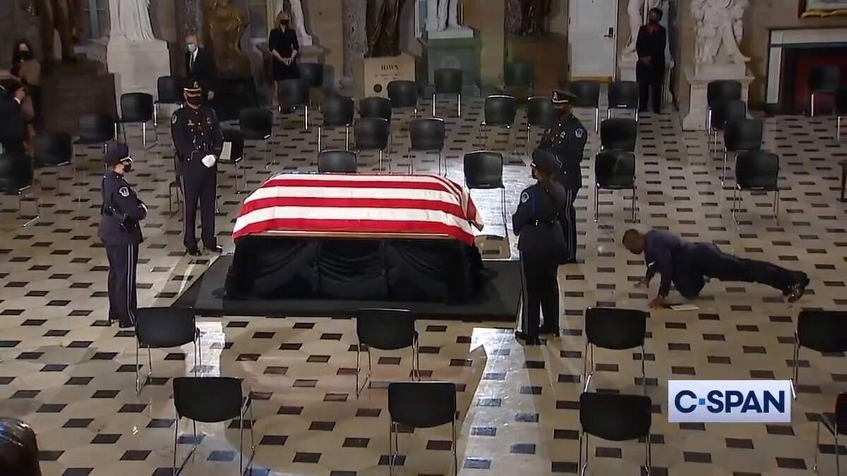 The late Ruth Bader Ginsburg’s personal trainer was there to pay his respects — and do push-ups -- as she lie in state in the U.S. Capitol.