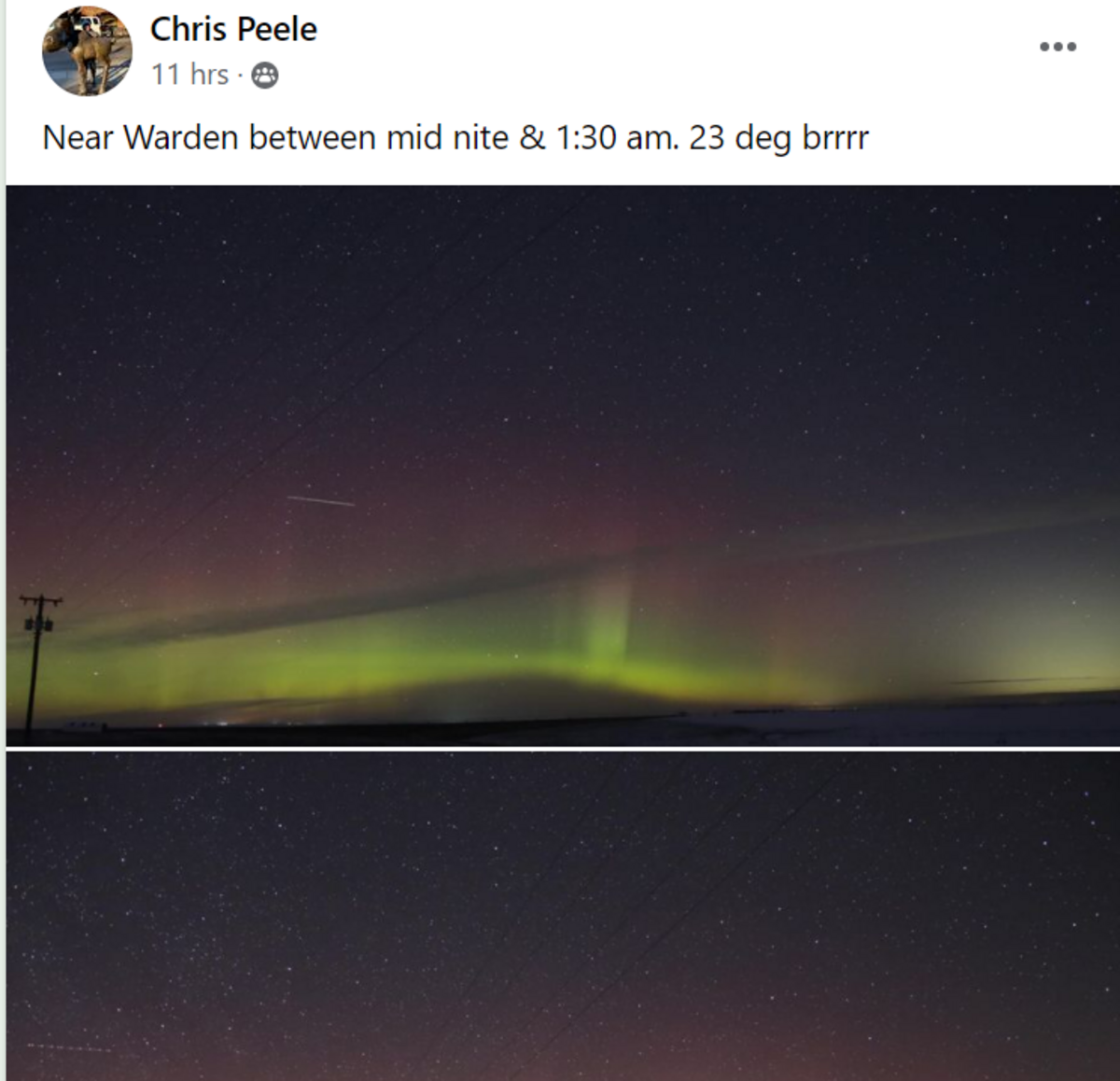 A photo of the aurora borealis in Warden, Washington.