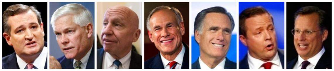 Ted Cruz, Pete Sessions, Kevin Brady, Greg Abbott, Mitt Romney, Corey Stewart, Dave Brat