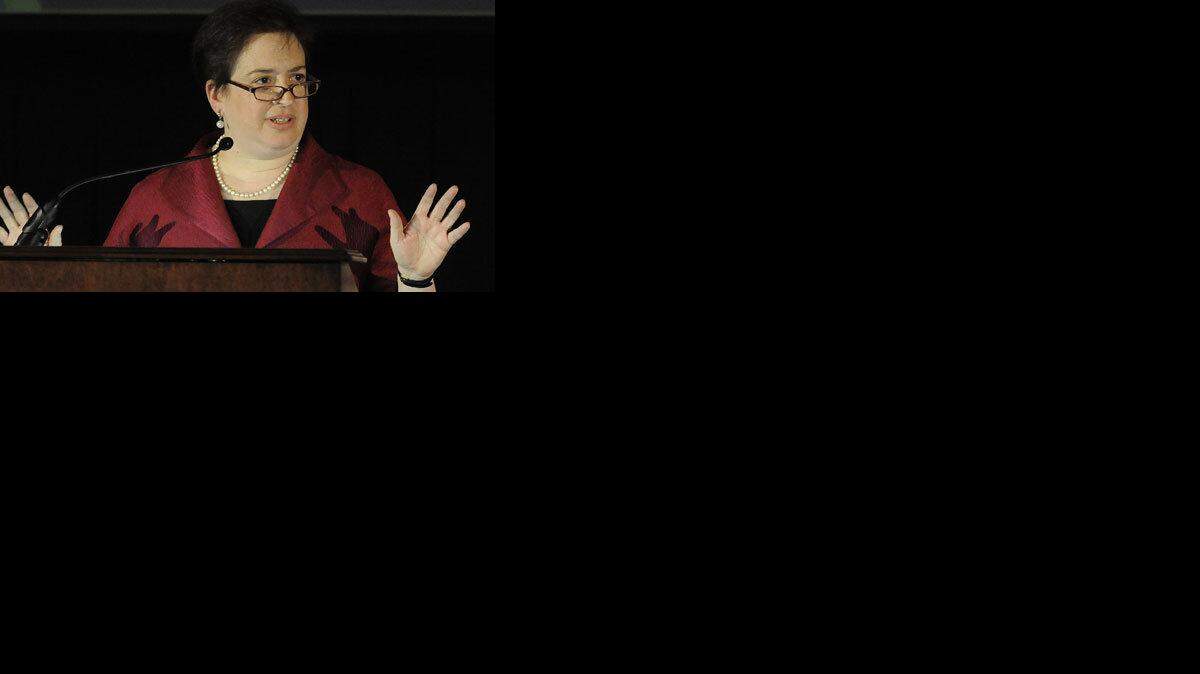Solicitor General Elena Kagan speaks during the annual meeting of the 7th Circuit Bar Association & Judicial Conference of the 7th Circuit Monday, May 3, 2010 in Chicago. Kagan is under consideration to replace retiring U.S. Supreme Court Justice John Paul Stevens. (AP Photo/David Banks)