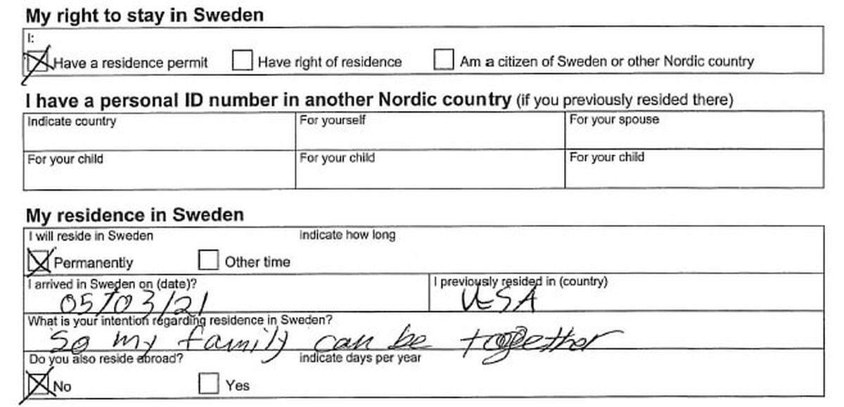 This screenshot of Jestine Iannotti’s residency application in Sweden shows her hoping to reunite with her twin sons there. The Orlando-area woman filed for residency in Sweden before she filed to run for the Florida state senate in June 2020, one of three persons accused of being a “ghost candidate” to siphon off votes from Democrats.