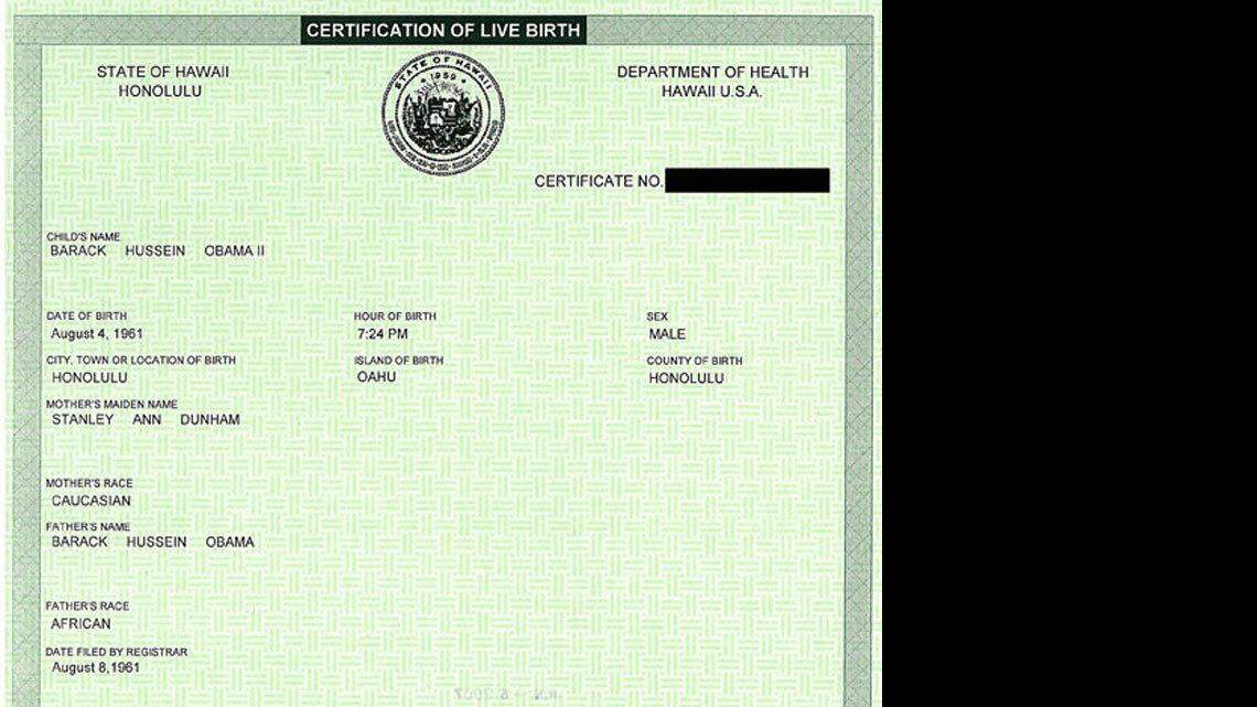 Barack Obama birth certificate supplied by the Obama for President campaign.