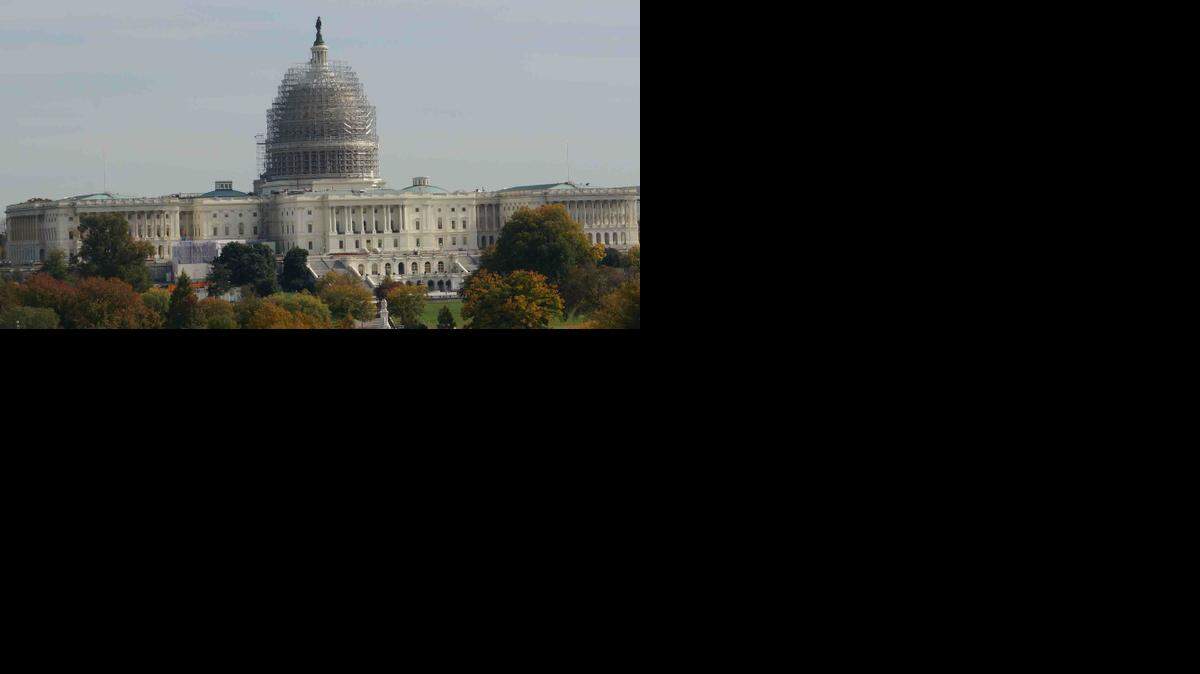 The U.S. Capitol dome is covered with scaffolding as it is rebuilt, November 4, 2014 
