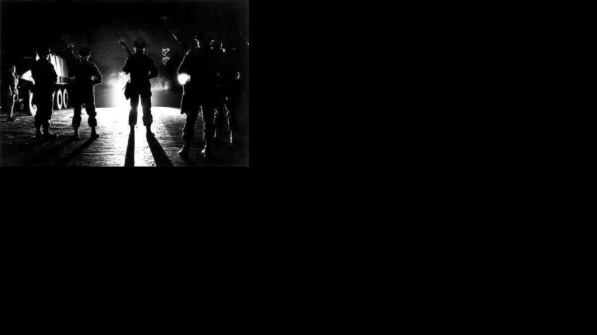 National Guard troops at a roadblock in Orangeburg, S.C., in February 1968, the night after the Orangeburg Massacre.
