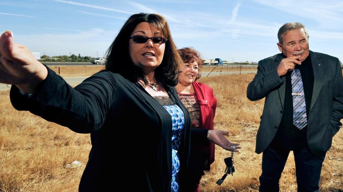 Vice chair Maryann McGovran, left, Elaine Bethel-Fink, tribal chairperson, and tribal council member Patrick Beihn, right, talk about the land that belongs to the North Fork Rancheria of Mono Indians of California.
