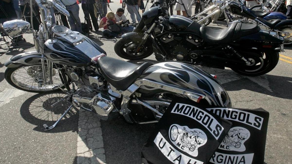 The media photographs confiscated motorcycles that belong to the Mongols motorcycle gang in this Oct. 21, 2008, photo, at a news conference in Los Angeles.