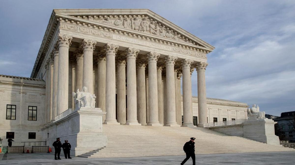 In this Feb. 14, 2017 photo, The Supreme Court is seen at day's end in Washington.