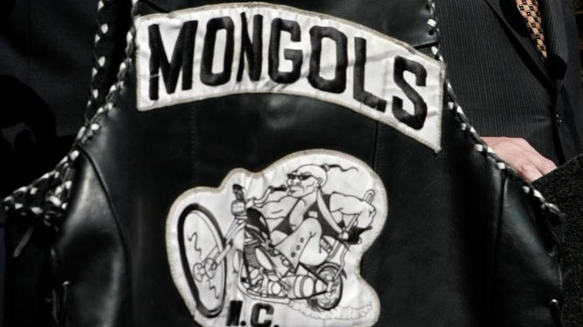 The trademarked Mongols patch is displayed at a 2008 news conference, the start of federal efforts to seize the motorcycle organization’s intellectual property.
