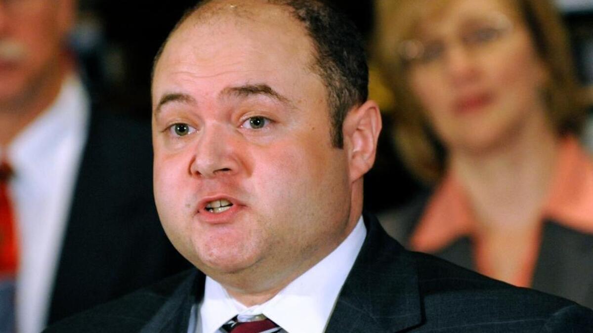 FILE - In this May 13, 2010 file photo, Minnesota Supreme Court Associate Justice David Stras speaks in St. Paul, Minn. Minnesota Sens. Amy Klobuchar and Al Franken deny they're blocking the nomination of Stras to a federal post. President Donald Trump nominated Stras in May for the 8th U.S. Circuit Court of Appeals.