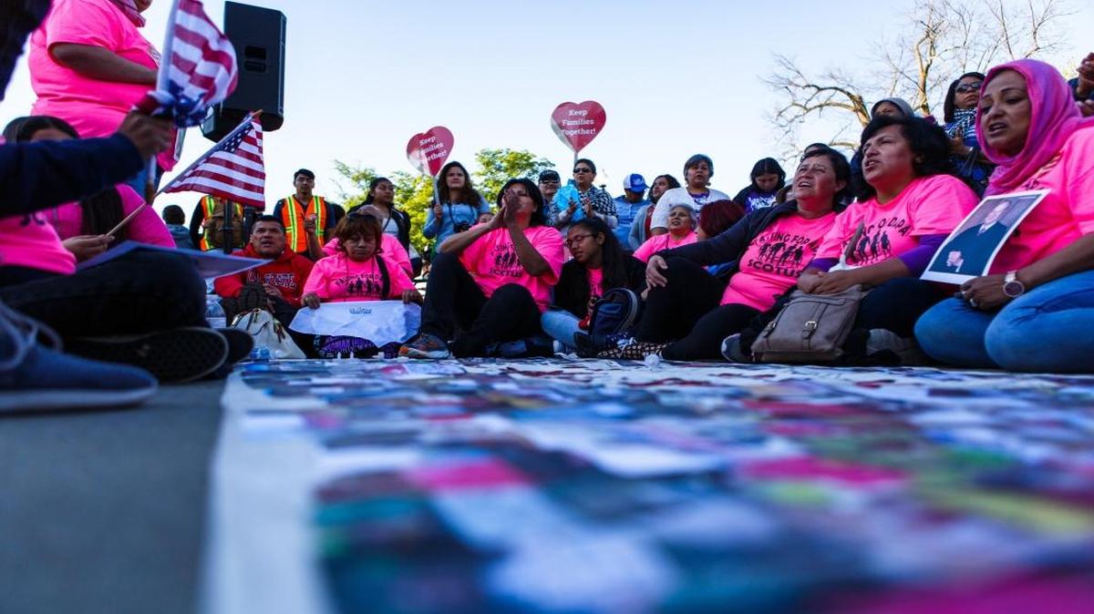 Hundreds of protesters from all over the United States arrive at the U.S. Supreme Court in Washington, D.C., on Monday, April 18, 2016, to show their support for immigration restructuring.