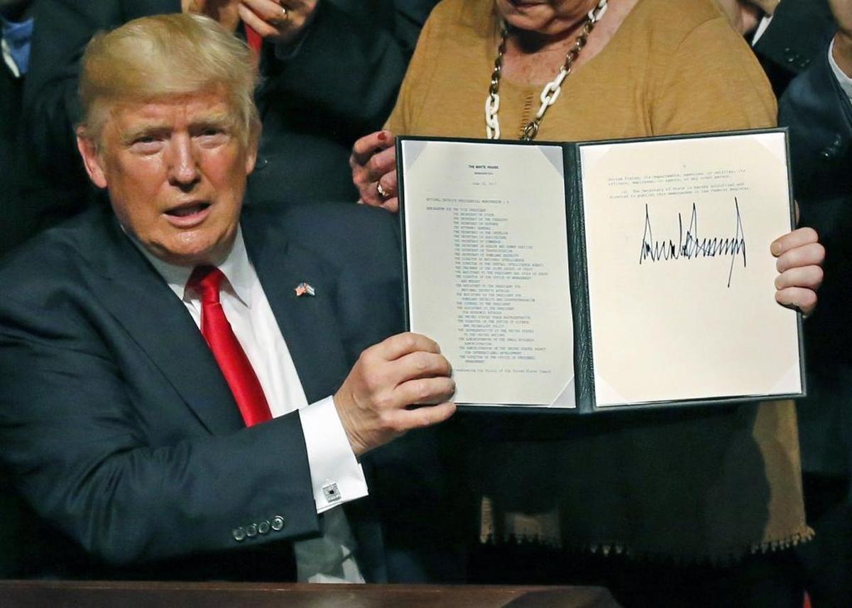 President Donald Trump signed his Cuba policy directive at the Manuel Artime Theater in Miami on June 16.