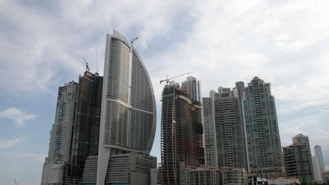 In this photo taken July 4, 2011, shows the Trump Ocean Club International Hotel and Tower, third building from left, in Panama City. U.S. business magnate Donald Trump will open his new hotel on Wednesday July 6, 2011.